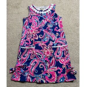 Lilly Pulitzer Knit Shift Dress Girls Large 8-10 Pink Vibrant Paisley‎ Lace Trim